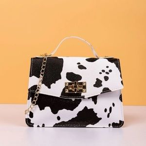 Cow Print Crossbody Chain Satchel Bag